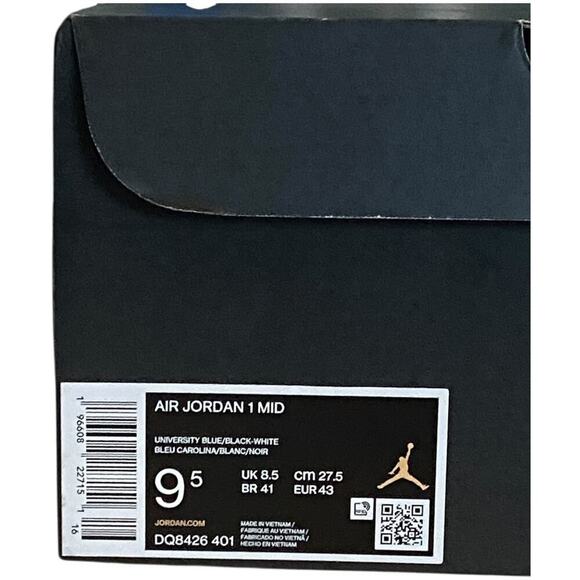 Nike Air Jordan 1 Mid University Blue Black DQ8426-401 Mens US 9.5 UNC Authentic main image 6